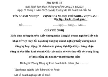 Phụ lục II-10 | Giấy đề nghị hiệu đính thông tin