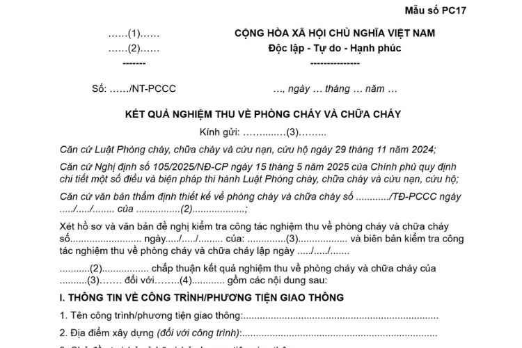 Văn bản chấp thuận kết quả nghiệm thu về phòng cháy và chữa cháy của cơ quan Công an 1 Văn bản chấp thuận kết quả nghiệm thu về phòng cháy và chữa cháy của cơ quan Công an