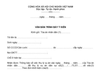 Văn bản trình bày ý kiến của bị đơn gửi đến Tòa án 1 Văn bản trình bày ý kiến của bị đơn gửi đến Tòa án