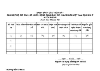 Danh sách các thửa đất của một hộ gia đình, cá nhân, cộng đồng dân cư, người gốc Việt Nam định cư ở nước ngoài