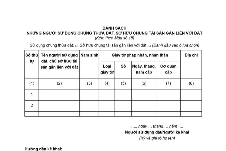 Danh sách những người sử dụng chung thửa đất, sở hữu chung tài sản gắn liền với đất 1 Danh sách những người sử dụng chung thửa đất, sở hữu chung tài sản gắn liền với đất