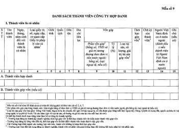 Mẫu Danh sách thành viên công ty hợp danh