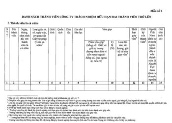 Danh sách thành viên công ty TNHH hai thành viên trở lên