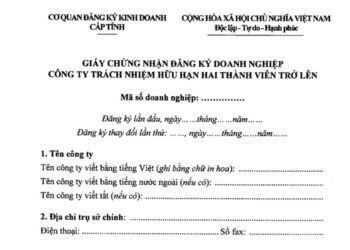 Mẫu Giấy chứng nhận đăng ký doanh nghiệp Công ty TNHH hai thành viên trở lên