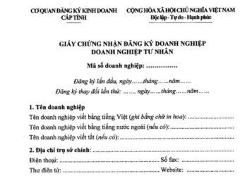 Mẫu Giấy chứng nhận đăng ký doanh nghiệp Doanh nghiệp tư nhân