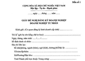 Giấy đề nghị đăng ký doanh nghiệp Doanh nghiệp tư nhân