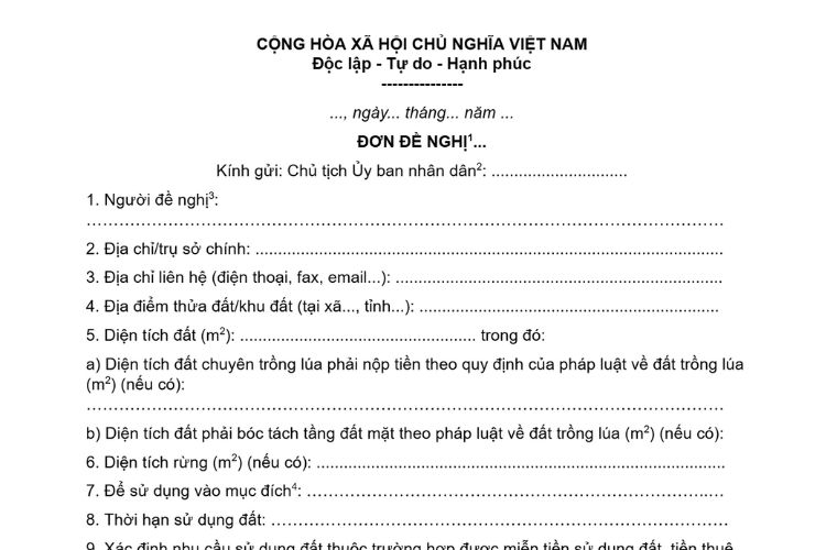 Mẫu Đơn đề nghị cho thuê đất mới nhất 1 Mẫu Đơn đề nghị cho thuê đất mới nhất
