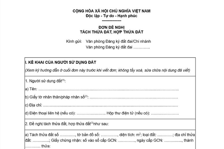Mẫu Đơn đề nghị hợp đất mới nhất