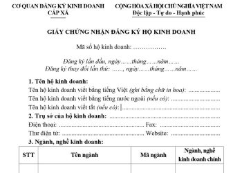 Mẫu Giấy chứng nhận đăng ký hộ kinh doanh