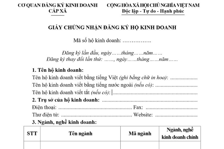 Mẫu Giấy chứng nhận đăng ký hộ kinh doanh 1 Mẫu Giấy chứng nhận đăng ký hộ kinh doanh