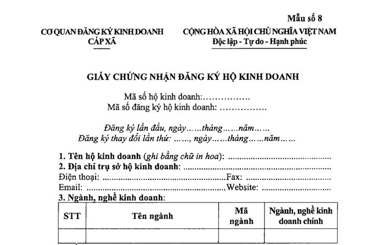 Mẫu Giấy chứng nhận đăng ký hộ kinh doanh 1 Mẫu Giấy chứng nhận đăng ký hộ kinh doanh