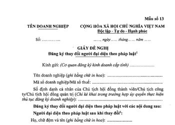Giấy đề nghị đăng ký thay đổi người đại diện theo pháp luật