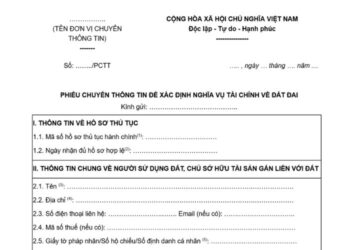 Mẫu Phiếu chuyển thông tin để xác định nghĩa vụ tài chính về đất đai