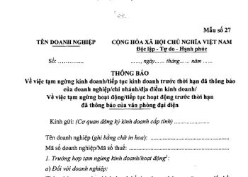 Mẫu Thông báo về việc tạm ngừng kinh doanh