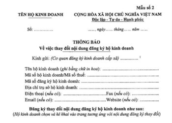 Thông báo về việc thay đổi nội dung đăng ký hộ kinh doanh