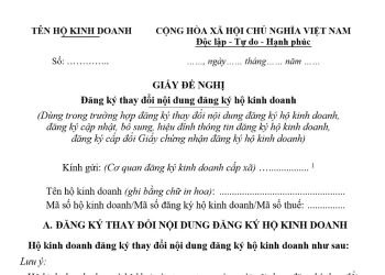 Giấy đề nghị đăng ký thay đổi nội dung đăng ký hộ kinh doanh (Mẫu số 2)