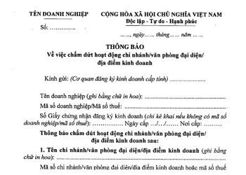 Thông báo về việc chấm dứt hoạt động địa điểm kinh doanh (Mẫu số 28)