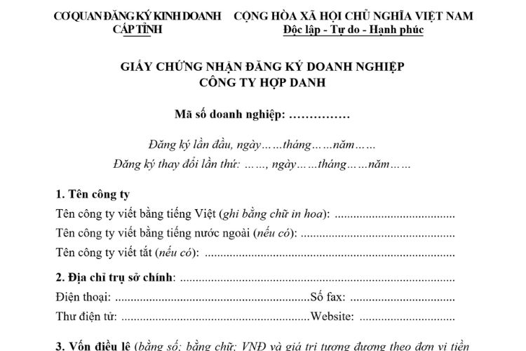 Mẫu Giấy chứng nhận đăng ký doanh nghiệp Công ty hợp danh 1 Mẫu Giấy chứng nhận đăng ký doanh nghiệp Công ty hợp danh