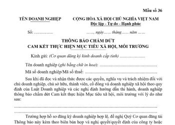 Thông báo chấm dứt cam kết thực hiện mục tiêu xã hội, môi trường 2 Thông báo chấm dứt cam kết thực hiện mục tiêu xã hội, môi trường