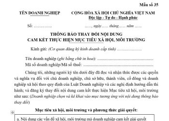 Thông báo thay đổi nội dung cam kết thực hiện mục tiêu xã hội, môi trường 4 Thông báo thay đổi nội dung cam kết thực hiện mục tiêu xã hội, môi trường