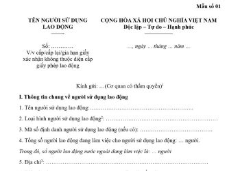 Văn bản đề nghị cấp lại giấy xác nhận không thuộc diện cấp giấy phép lao động 4 Văn bản đề nghị cấp lại giấy xác nhận không thuộc diện cấp giấy phép lao động