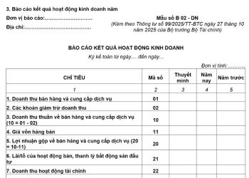 Báo cáo kết quả hoạt động kinh doanh (Mẫu số B 02 - DN) theo Thông tư 99